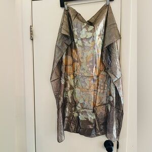 VTG Lurex Metallic Hippie Foil gold Floral Square Boho Fairycore Scarf Wrap